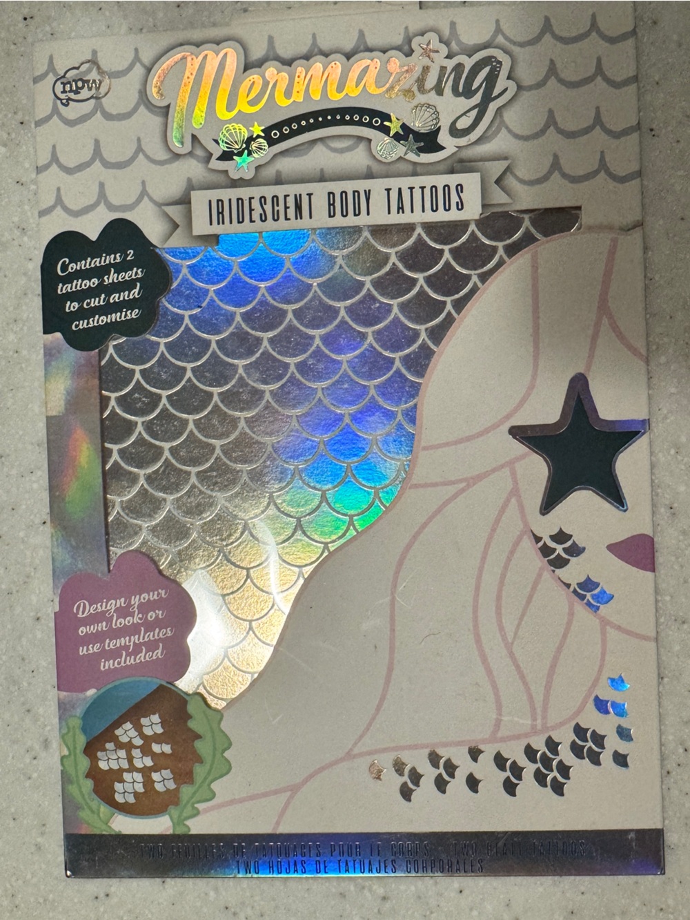 Iridescent Body Tattoos for Kids - Silver Mermaid Scales